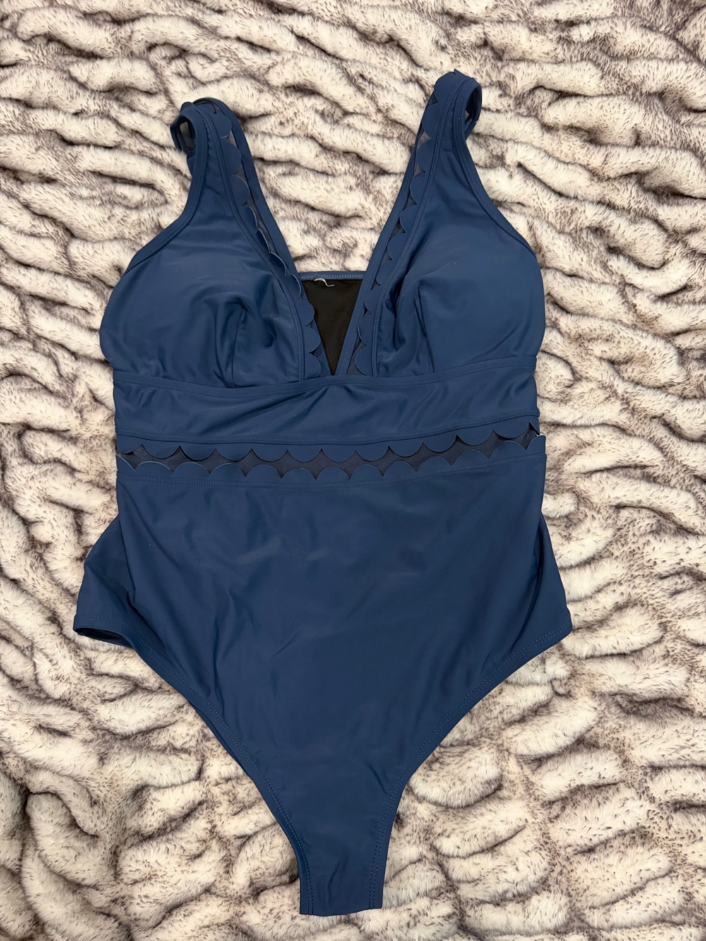 Cupshe Navy Blue One-Piece Swimsuit with Mesh Cutout Trim